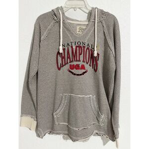 Blue 84 National Champions UGA Striped Hoodie Pullover Sweatshirt Women's L